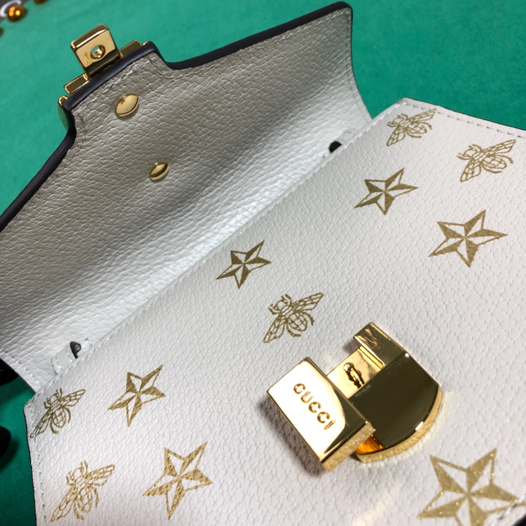 Gucci Sylvie Bee Star Mini Shoulder Bag 470270 White